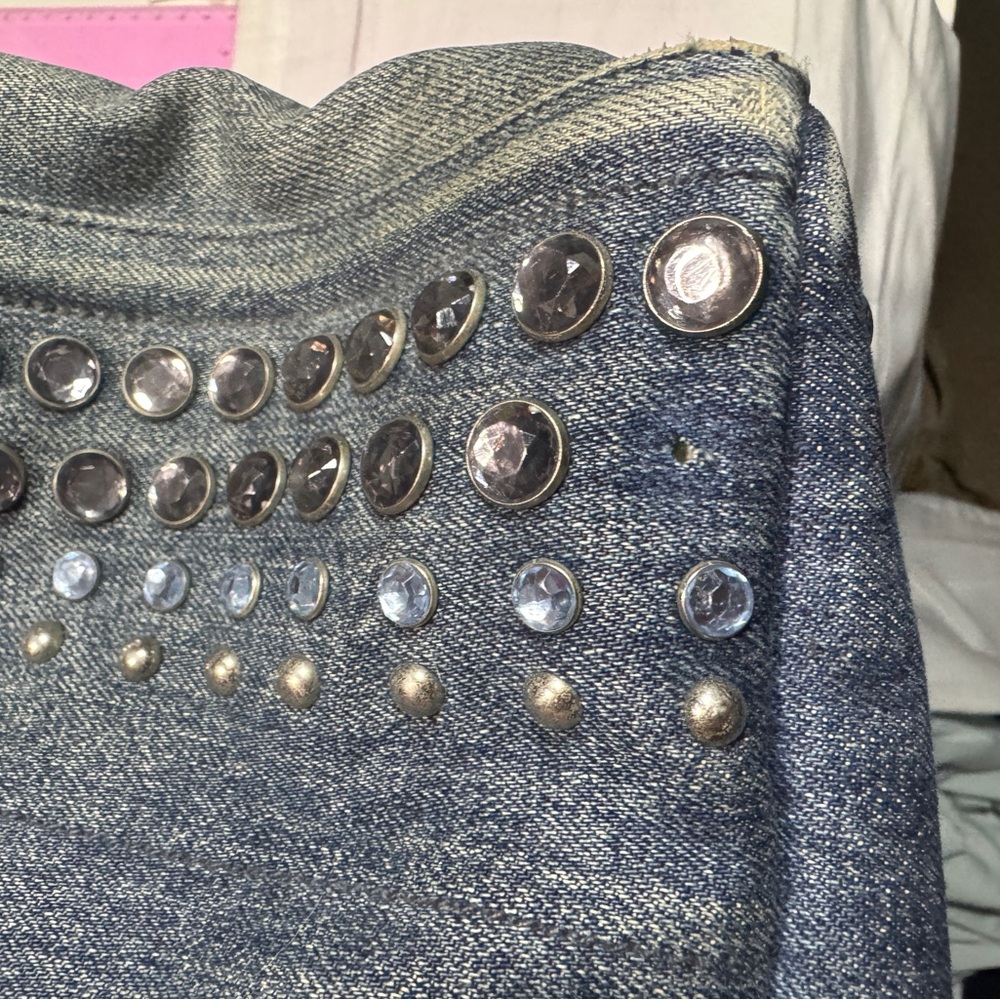 Prada Canapa studded with sparkly bling Blue Denim Studded Tote Bag - Picture 10 of 14